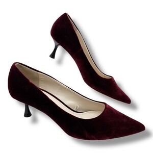 Zara Basic Burgundy Velvet Pointed Toe Kitten Heel Pumps Size 38